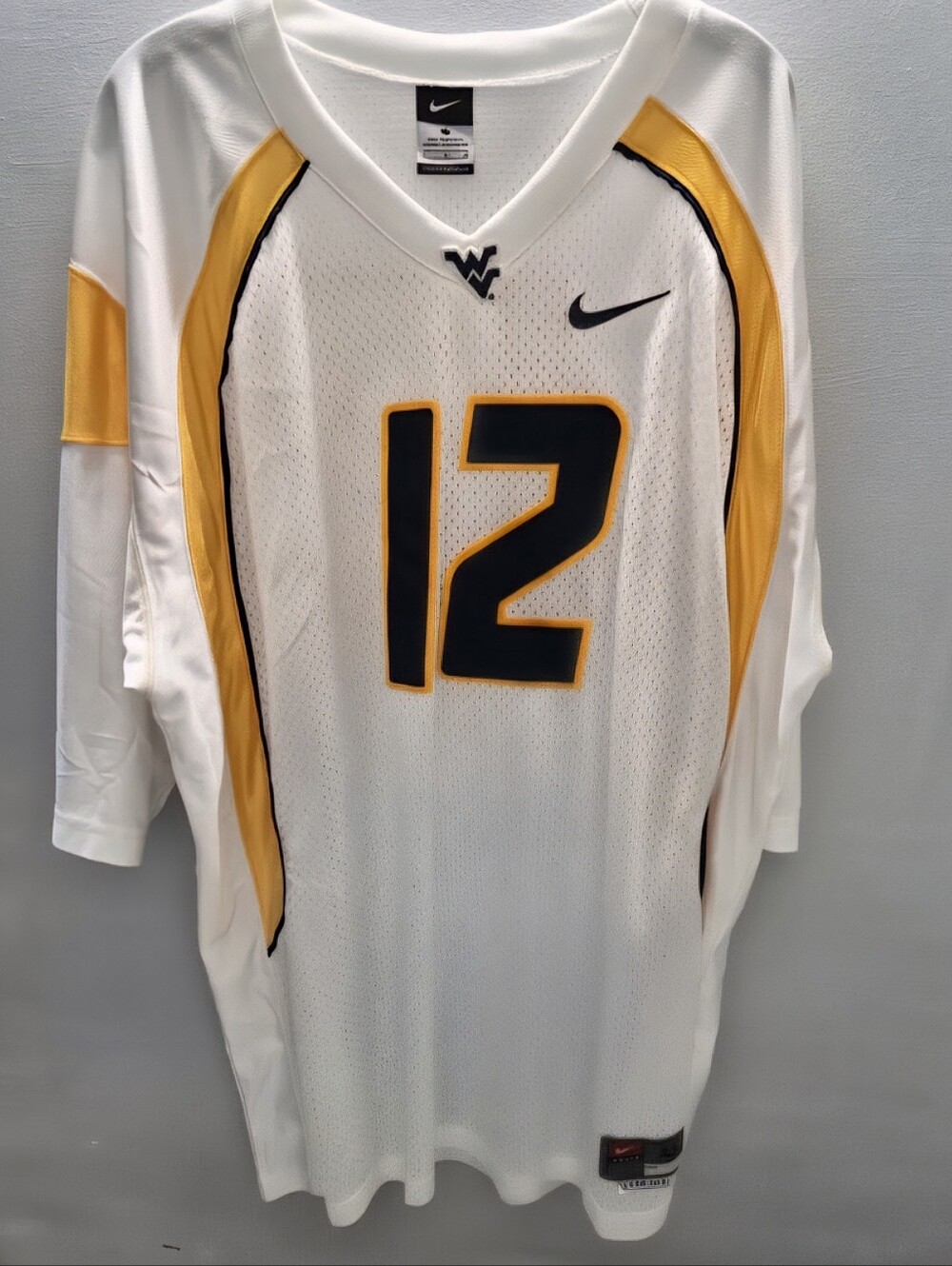 Nike Men’s White and Gold WVU #12 Football Jersey